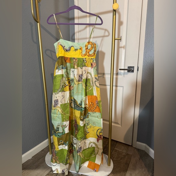 NWOT Alemais Jerome Patchwork Linen Midi Dress US Size 6 - Picture 6 of 9